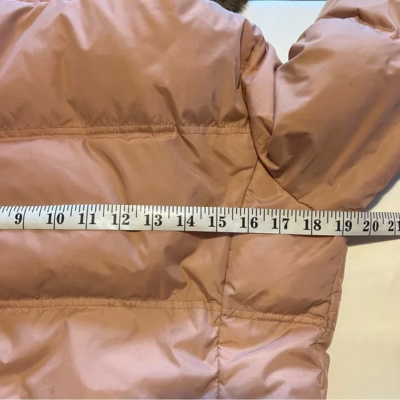 Basic House Korean Down Pink Puffer Fur Trim Hood Parka Jacket Size Small AS-IS - Picture 13 of 16